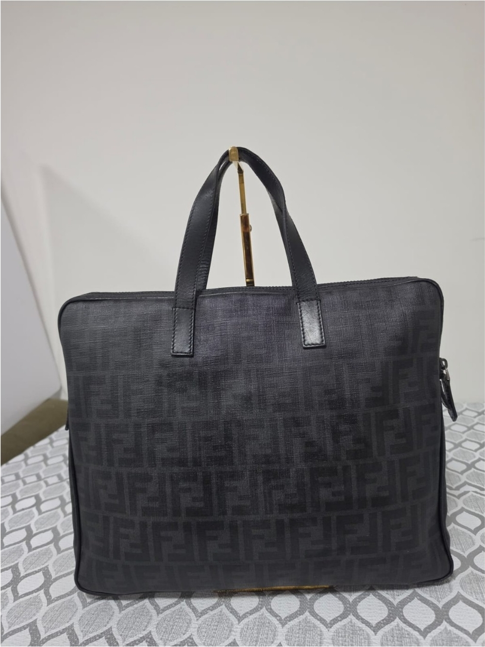 FENDI Zucca Briefcase Bag Black/Grey